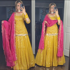 Fantastic Yellow Color Georgette Sequence Work Sharara Suit