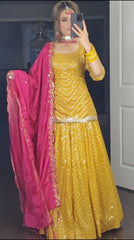 Fantastic Yellow Color Georgette Sequence Work Sharara Suit