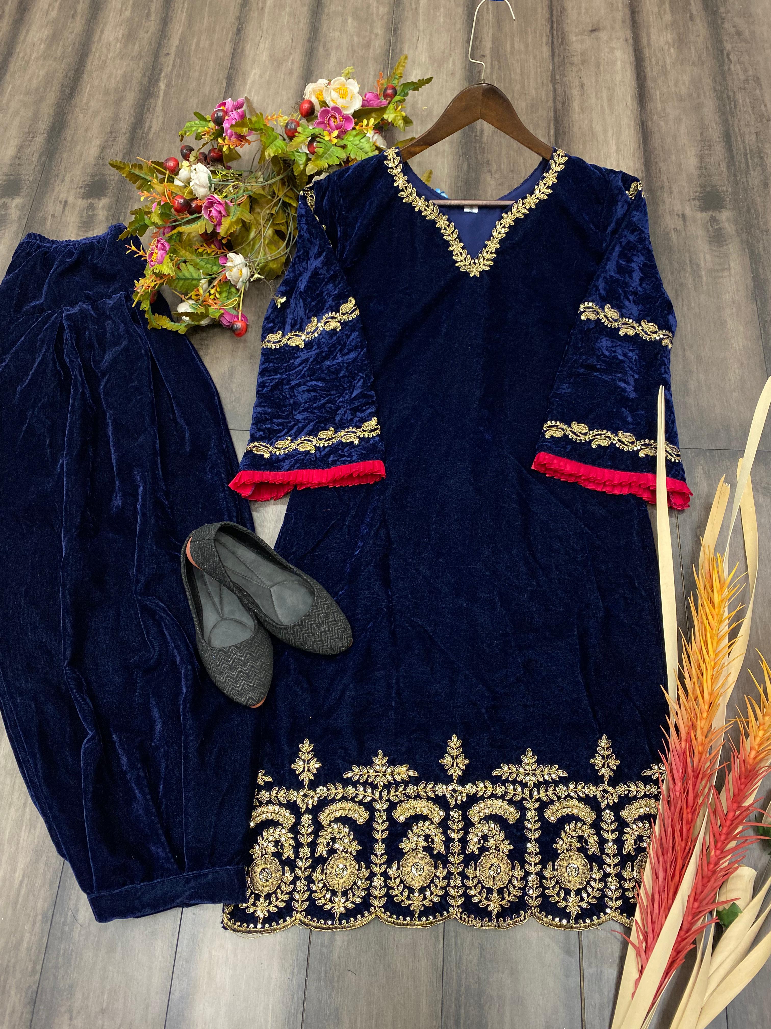Designer  Black Color Velvet Cording Sequence Embroidery Work Suit
