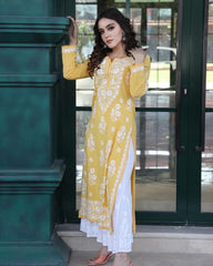 Glorious Yellow Color Chinestich work Suit