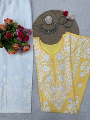 Glorious Yellow Color Chinestich work Suit
