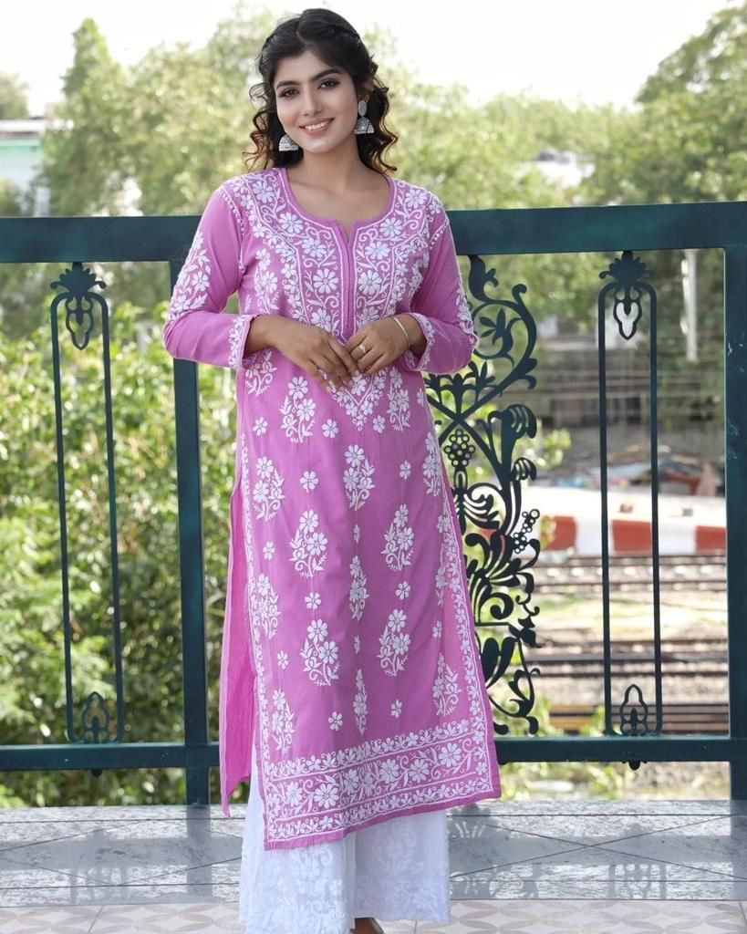 Glorious Pink Color Chinestich work Suit