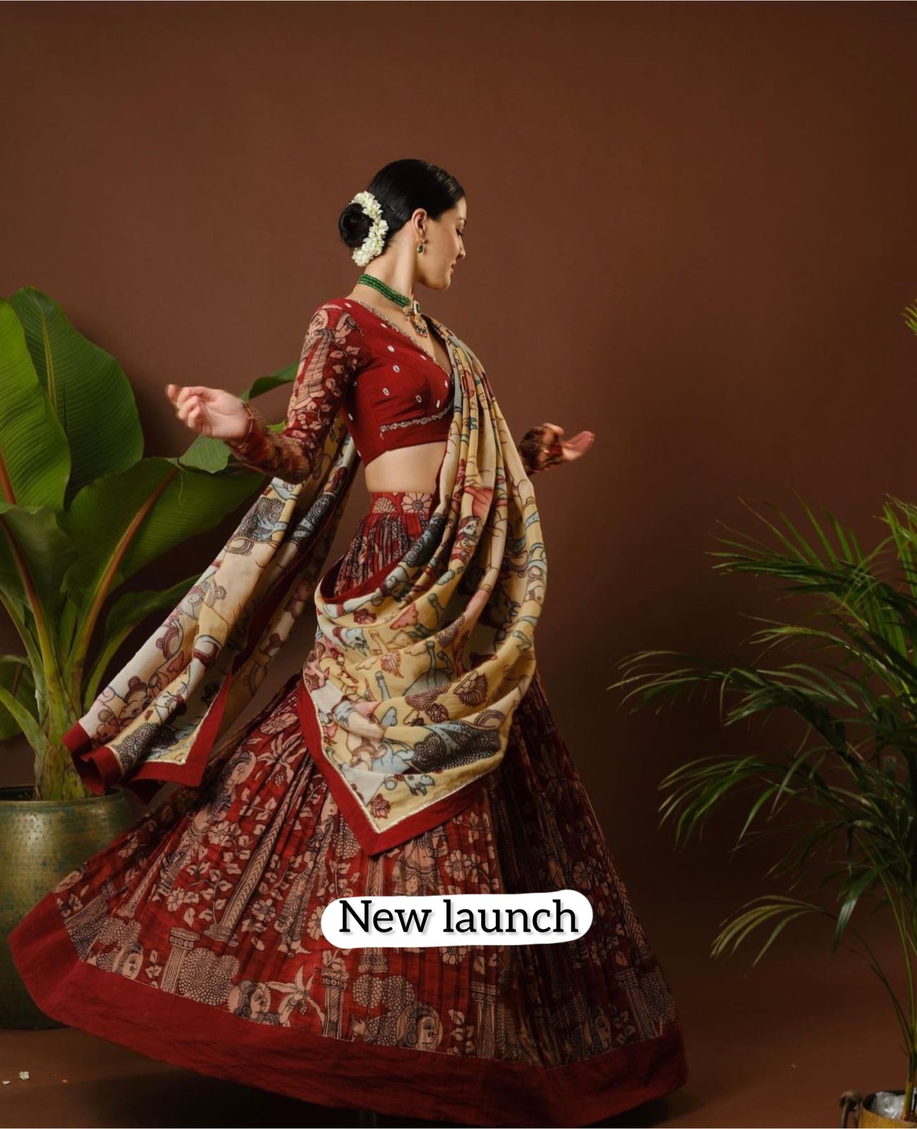 Flattering   Red Color Kalamkari Print Lehenga Choli