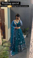 Exclusive Sky Blue Color Embroidery Work Lehenga Choli