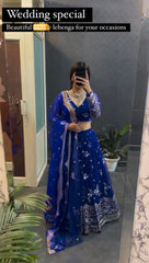 Exclusive Blue Color Embroidery Work Lehenga Choli