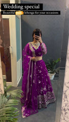 Exclusive Wine Color Embroidery Work Lehenga Choli