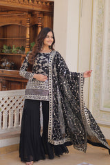 Jacquard Design With Work Black Color Sharara Suit