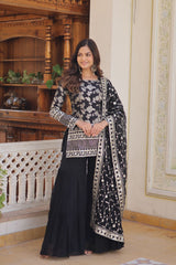 Jacquard Design With Work Black Color Sharara Suit