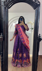 Delightful Chent Crep Kalamkari Print Purple Color Lehenga Choli