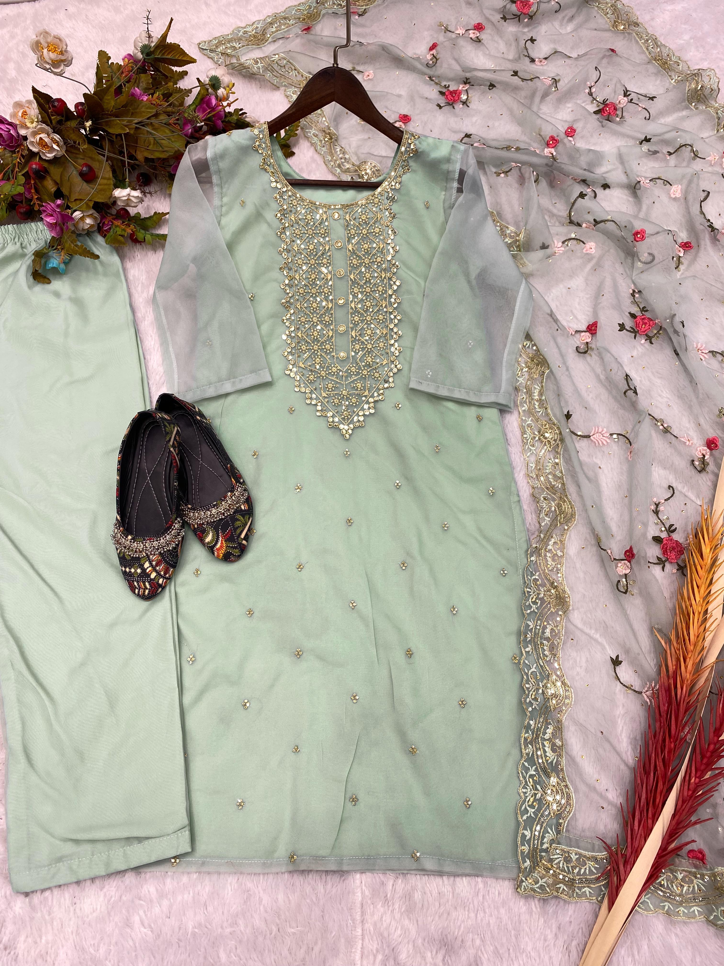 Captivating  Piasta Color Sequence Embroidery Work Suit