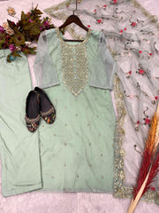 Captivating  Piasta Color Sequence Embroidery Work Suit