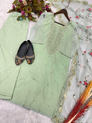 Captivating  Piasta Color Sequence Embroidery Work Suit