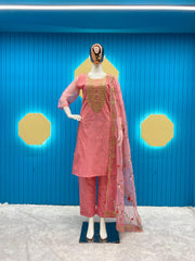 Captivating  Peach Color Sequence Embroidery Work Suit