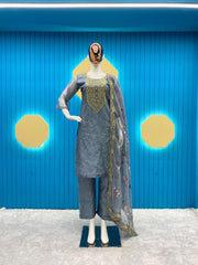 Captivating  Grey Color Sequence Embroidery Work Suit
