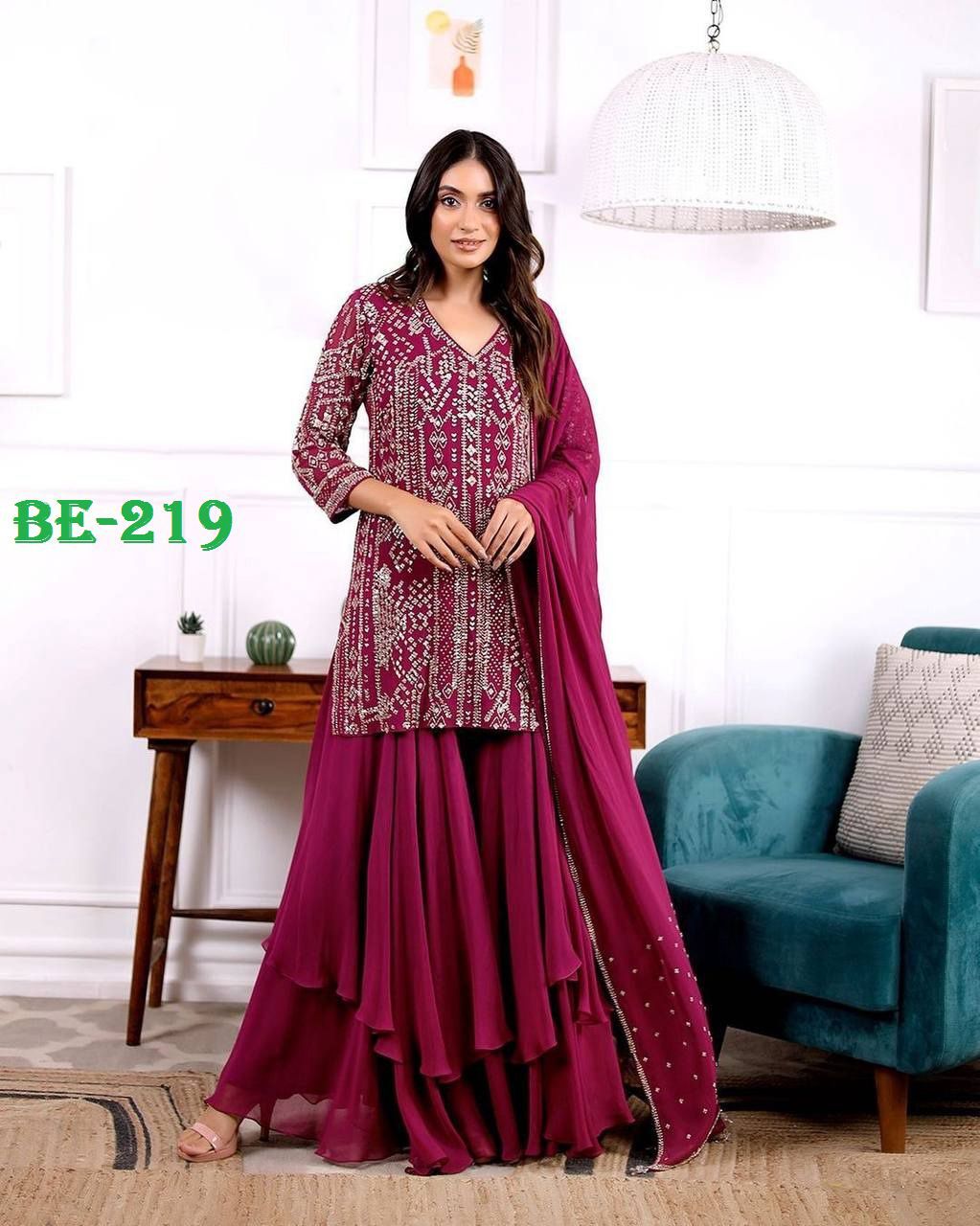 Glimmering  Sequence Embroidery Work Pink Color Sharara Suit