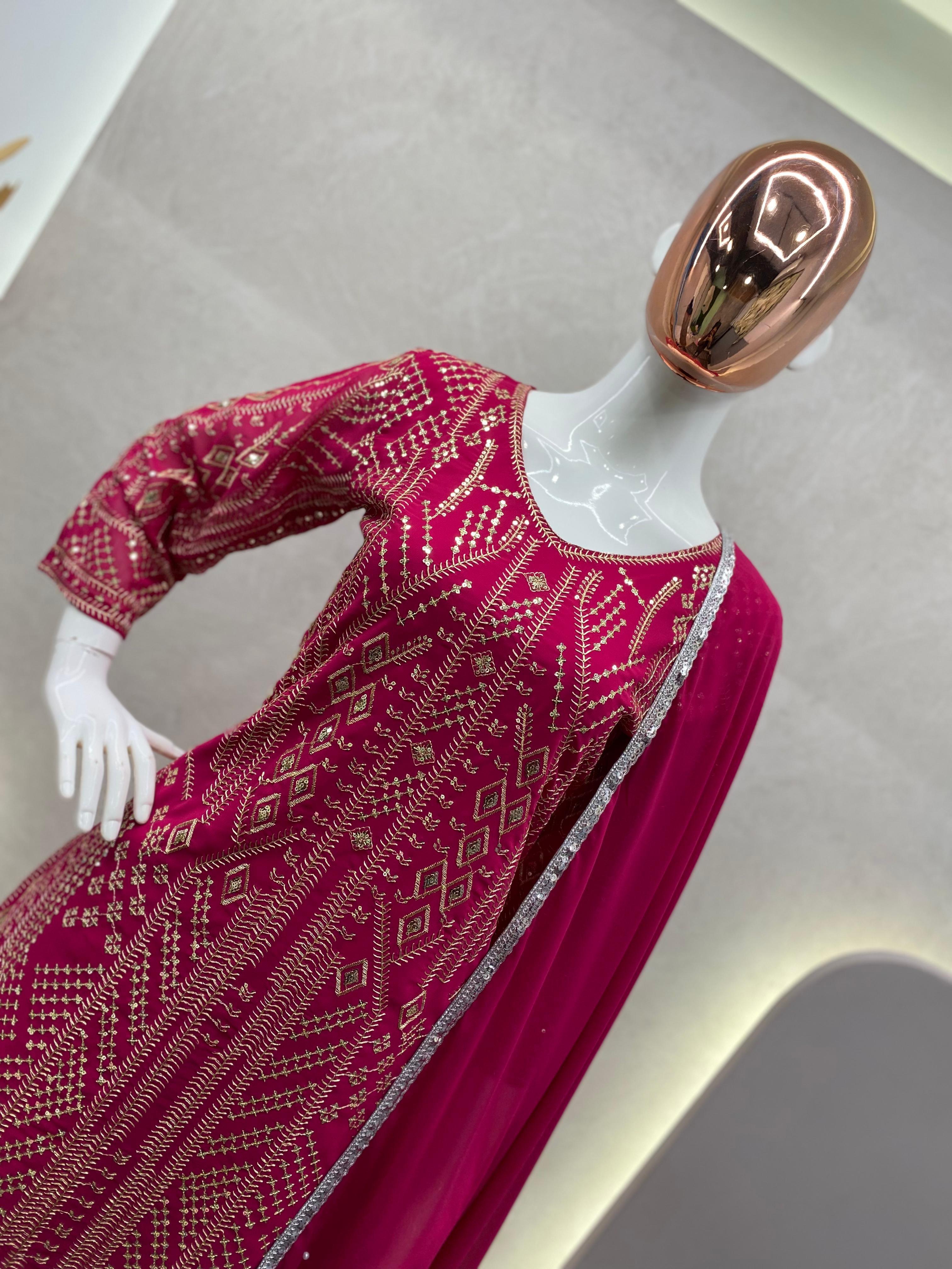 Glimmering  Sequence Embroidery Work Pink Color Sharara Suit