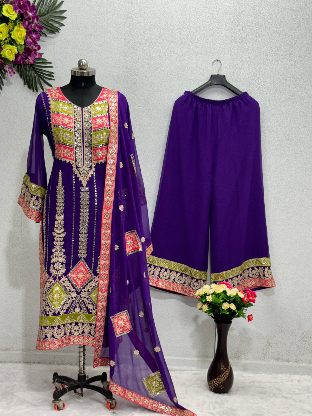 Captivating  Blue Color Georgette Sequence Work Sharara Suit
