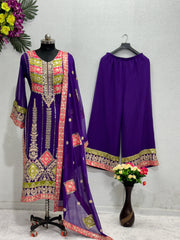 Captivating  Blue Color Georgette Sequence Work Sharara Suit