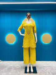 Luxuriant Georgette Sequence Embroidery Work Yellow Color Suit