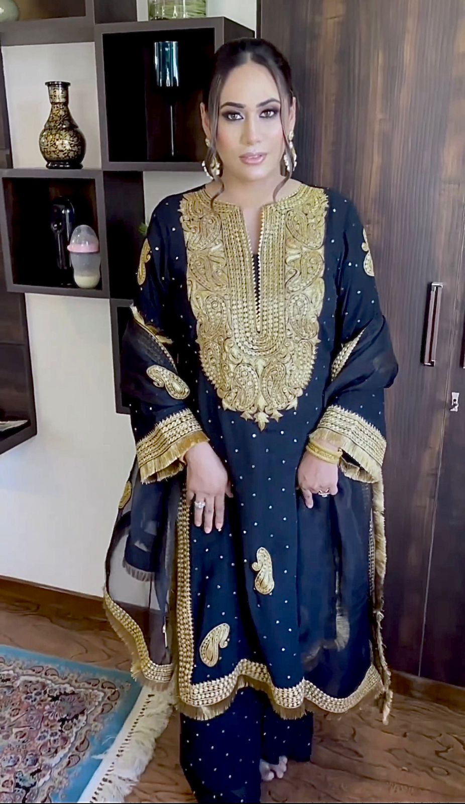 Glimmering  Georgette Sequence Embroidery Work Blue Color Suit
