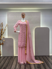 Glimmering  Sequence Embroidery Work Pink Color Sharara Suit