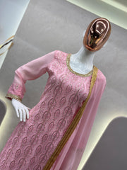 Glimmering  Sequence Embroidery Work Pink Color Sharara Suit