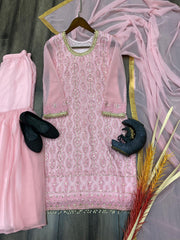 Glimmering  Sequence Embroidery Work Pink Color Sharara Suit