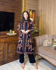 Captivating  Embroidered Work Blue Color Top With Koti