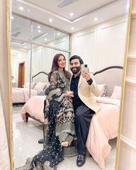 Captivating  Embroidery Sequence Black Color Sharara Suit