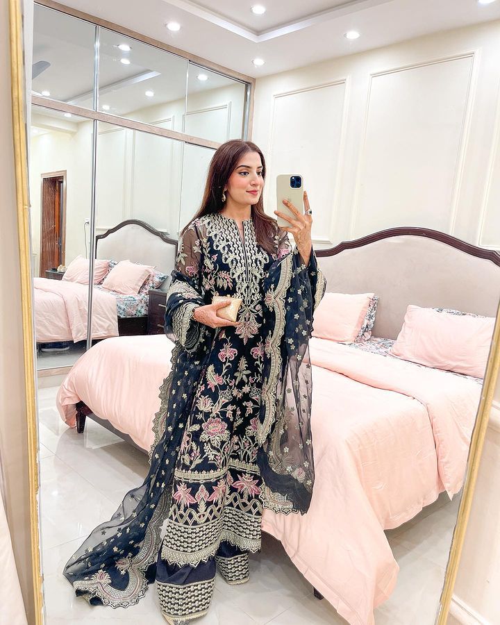 Captivating  Embroidery Sequence Black Color Sharara Suit