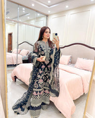Captivating  Embroidery Sequence Black Color Sharara Suit