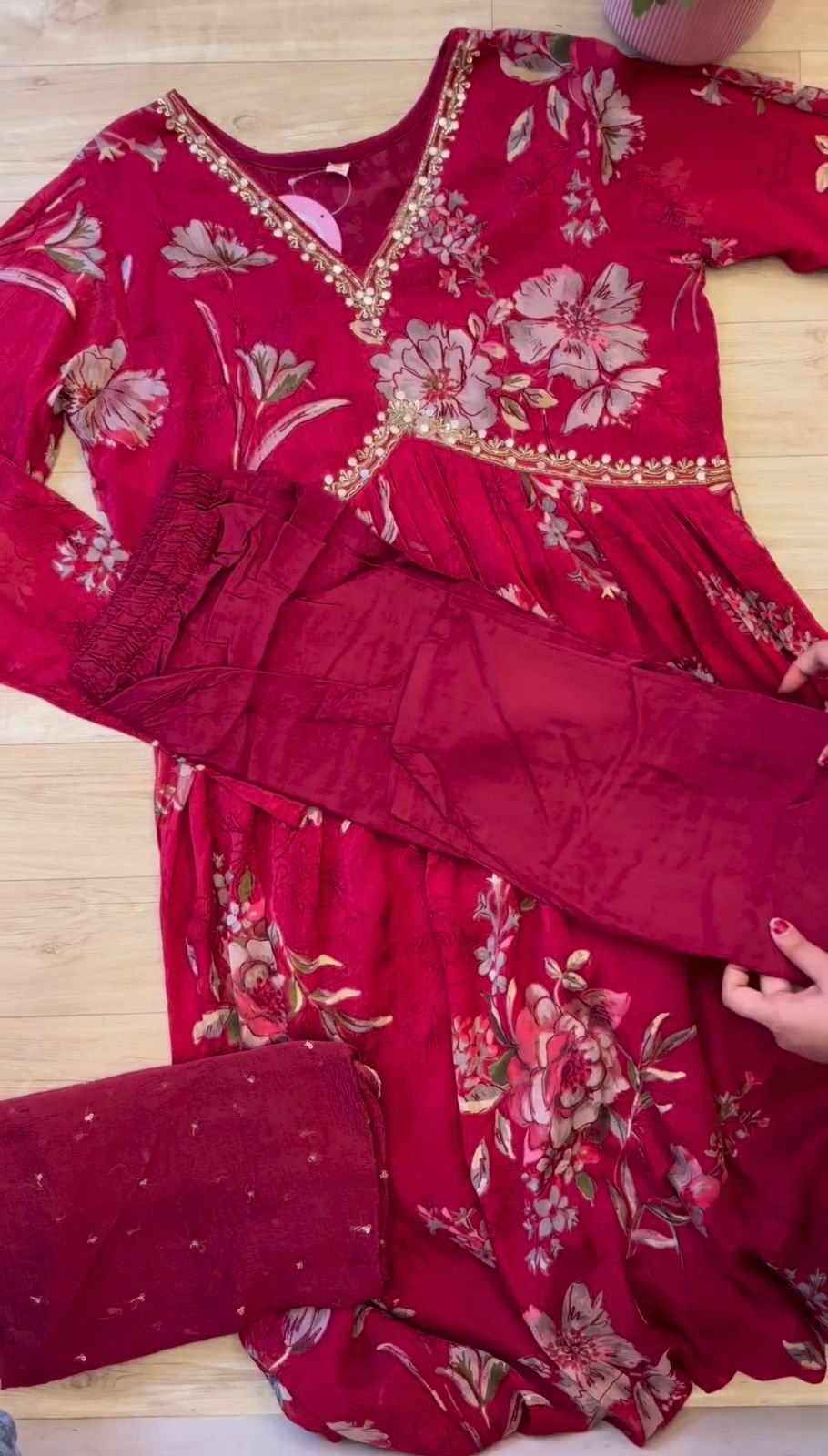 Fantastic Handwork with  and Digital print Red Color Aliya Cut Suit