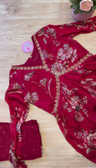 Fantastic Handwork with  and Digital print Red Color Aliya Cut Suit