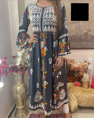 Classy Thread Embroidery Work Blue Color Suit