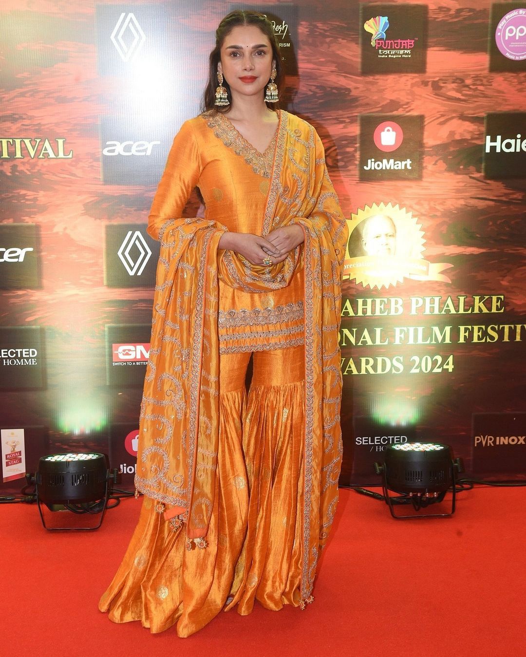 Embellished  Embroidery Sequence Work Orange Color Sharara Suit
