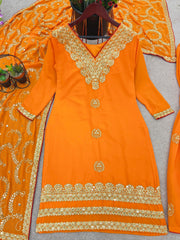 Embellished  Embroidery Sequence Work Orange Color Sharara Suit