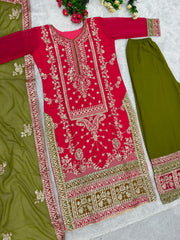 Designer Sequins Work Oink Color Sharara Suit
