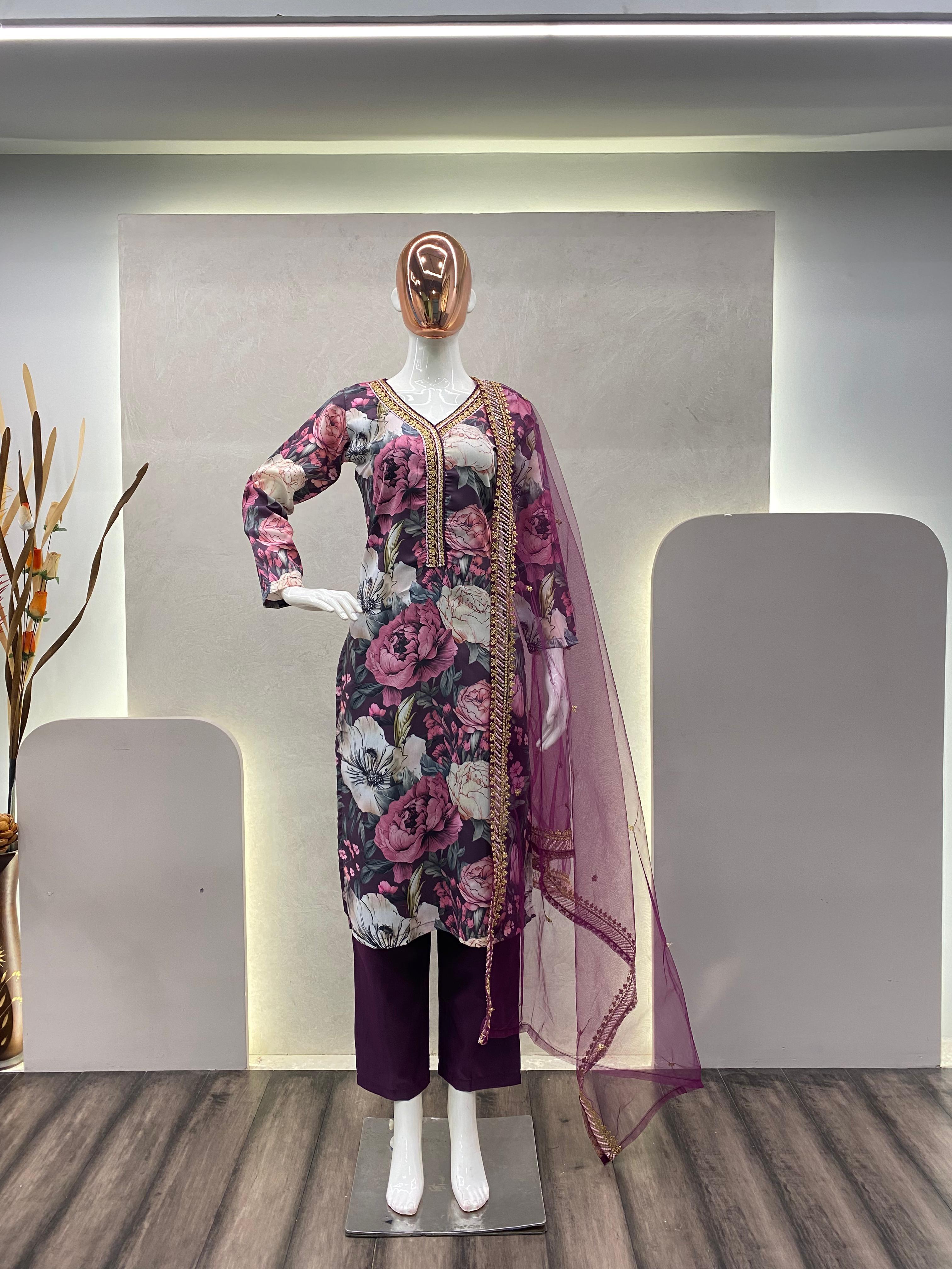 Fashionable Sequence Embroidery Work Ailacut Anarkali Suit