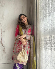 Wonderful Heavy Embroidery Sequence Work Pink With Blue Color Anarkali Suit