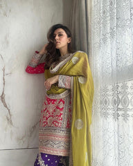 Wonderful Heavy Embroidery Sequence Work Pink With Blue Color Anarkali Suit