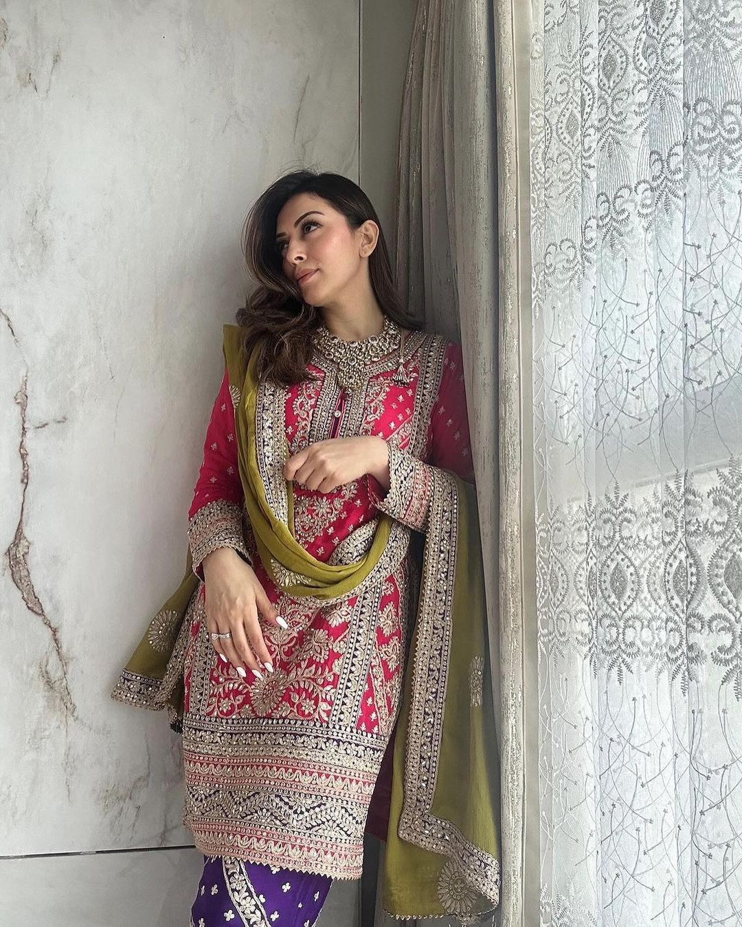 Wonderful Heavy Embroidery Sequence Work Pink With Blue Color Anarkali Suit