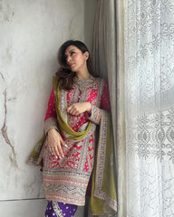 Wonderful Heavy Embroidery Sequence Work Pink With Blue Color Anarkali Suit