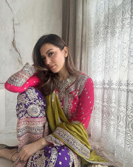 Wonderful Heavy Embroidery Sequence Work Pink With Blue Color Anarkali Suit