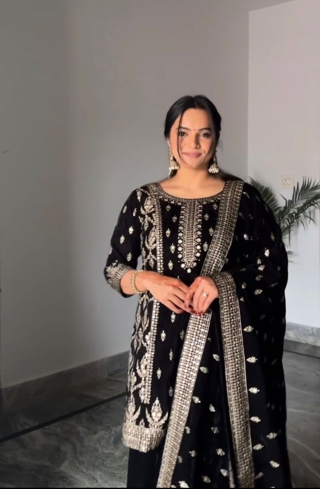 Captivating  Embroidery Sequence Work Black Color Sharara Suit