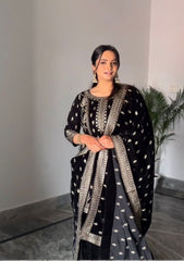 Captivating  Embroidery Sequence Work Black Color Sharara Suit