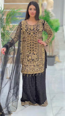 Presenting  Sequence Embroidery Work Black Color Palazzo Suit