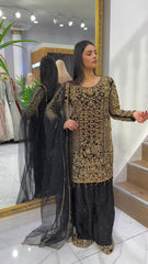 Presenting  Sequence Embroidery Work Black Color Palazzo Suit