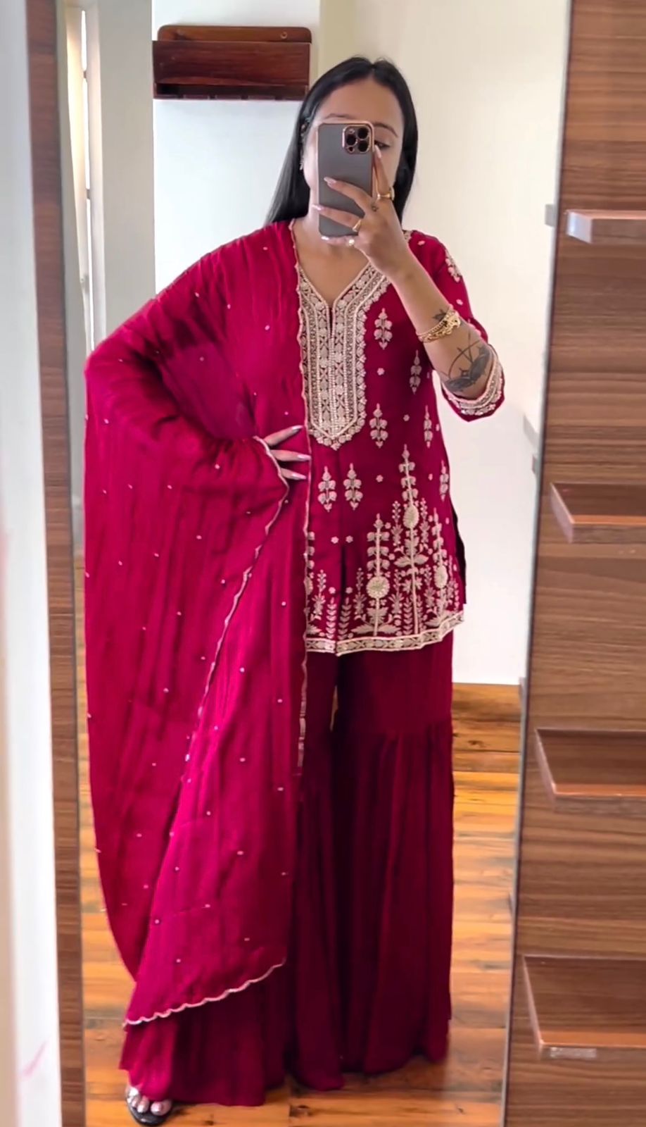Captivating  Pink Color Embroidery Sequence Work Sharara Suit