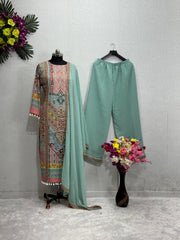 Captivating Digital Print Mirror Hand Work Multi Color Sharara Suit