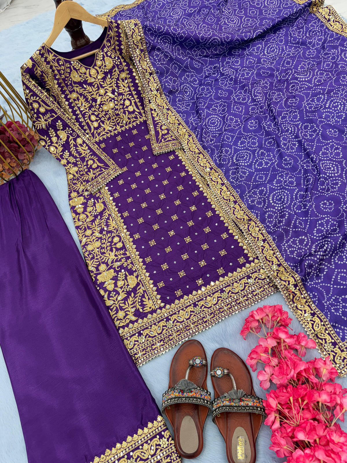 Captivating  Mirror Embroidery Work Purple Color Salwar Suit